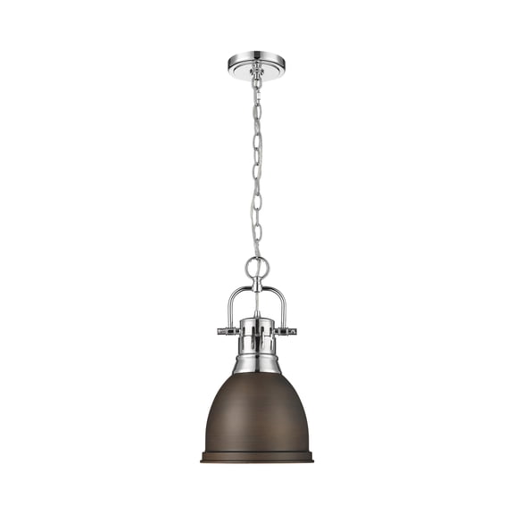 Yep by Golden Lighting Duncan 1-light 9in Chain Hung Pendant in Chrome and Rubbed Bronze shade