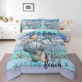 thumbnail image 2 of jejeloiu Life Is Better Print Full Size Comforter Sets Kids,Ocean Coral Starfish Bedding Sets,Reversible,3-Piece, 2 of 8