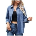 thumbnail image 2 of Cotton Jacket for Women Fall Button Down Shirt Outwear Single Breasted Cardigan Comfy Plaid Blouse Tops (M, Blue), 2 of 5