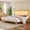 Without LED, variant on Rattan Bed Frame King Size with Natural Rattan Headboard Without LED, Wood King Bed Frame with Solid Wood Foundation, No Box Spring Needed, Natural