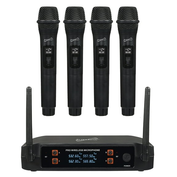 Supersonic 4-Channel 2.4-GHz Wireless Microphone System with 4 Handheld Microphones and Receiver, SC-909