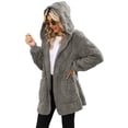 thumbnail image 3 of Plush Jacket Womens Light Jacket, Basic Solid Color Long Sleeve Coat with Side Pockets, Essential Layering Piece for Unpredictable Weather and Travel PackingGrayXL, 3 of 4