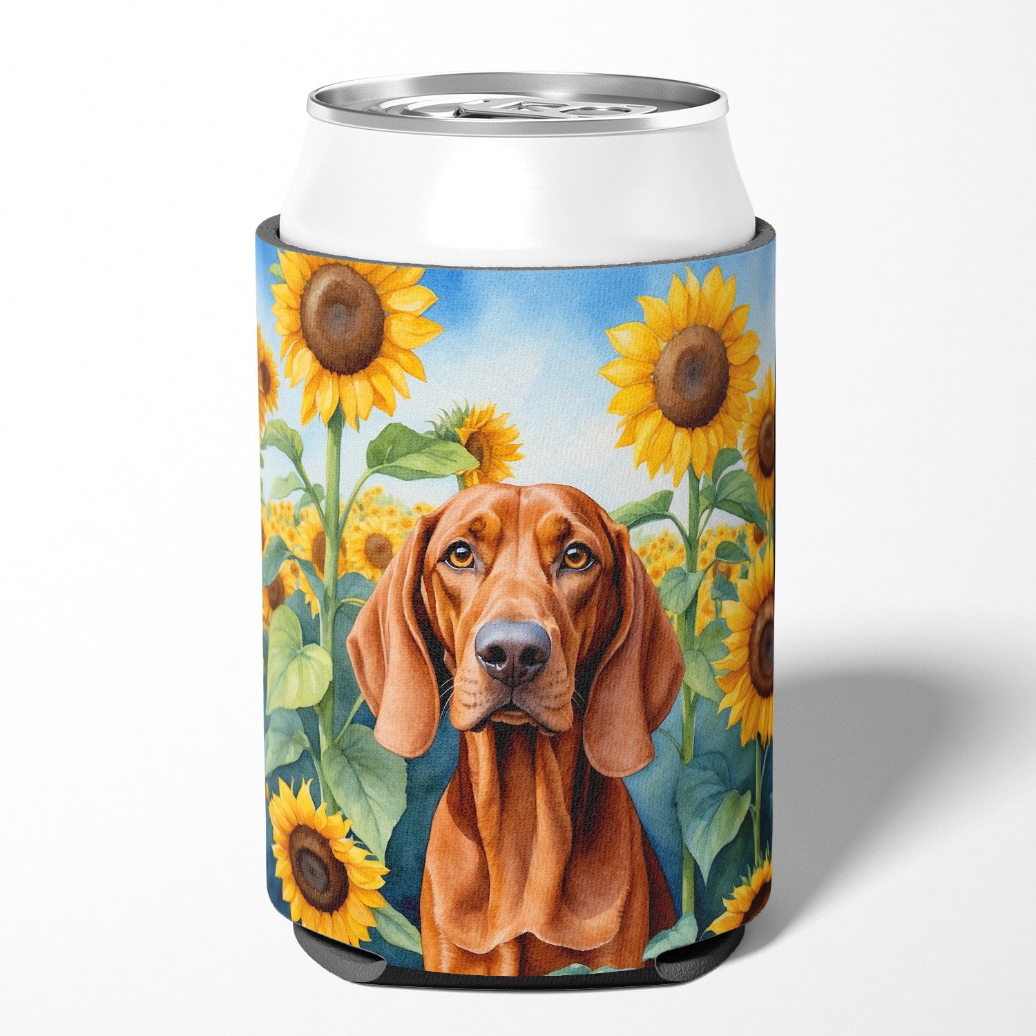 Redbone Coonhound in Sunflowers Can or Bottle Hugger 3 in x 5 in