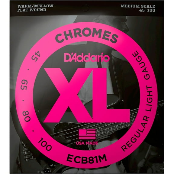 D'Addario ECB81M Chromes Bass Guitar Strings, Light, 45-100, Medium Scale
