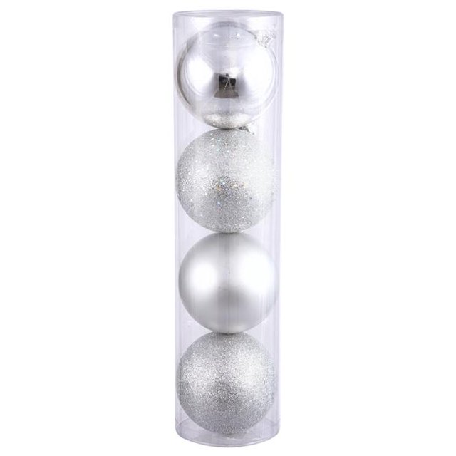 Silver 4 Finish Assorted Drilled Ball Ornament, 8 in. - 4 per Box