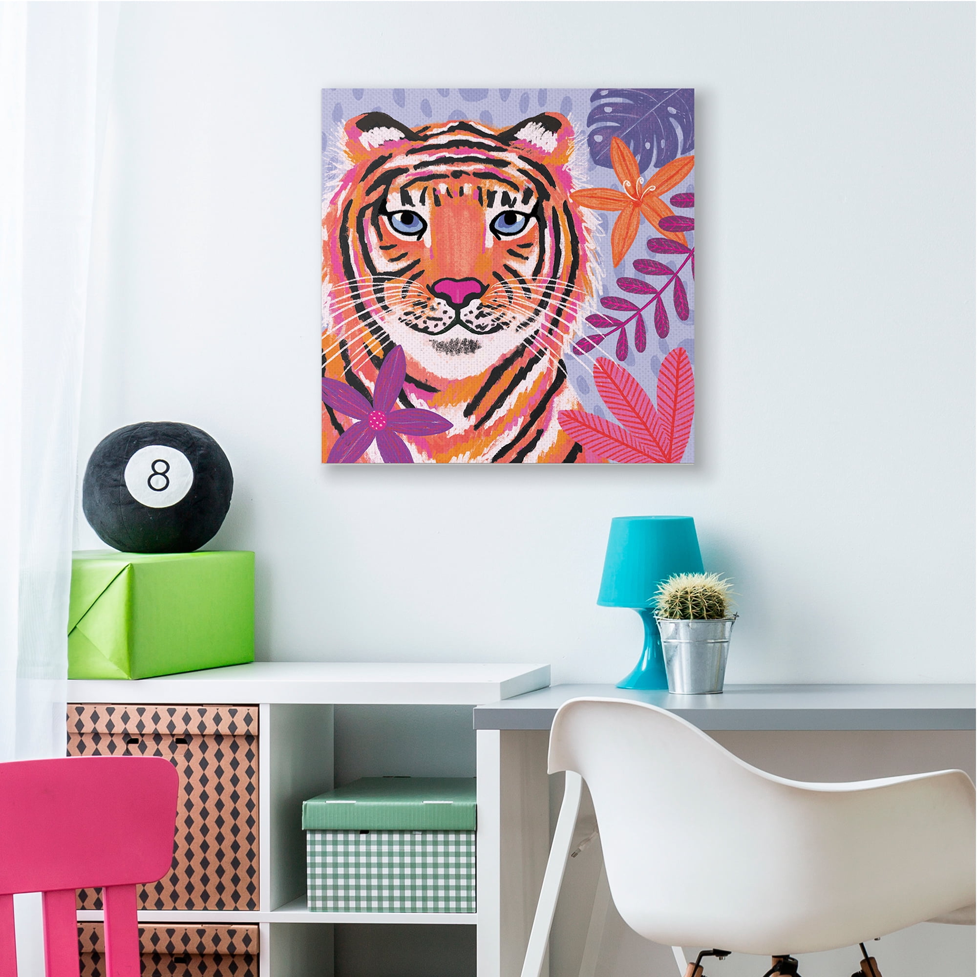 Stupell Industries Playful Jungle Tiger Portrait Pink Purple Florals Canvas Wall Art, 30 x 30, Design by Hannah Steele