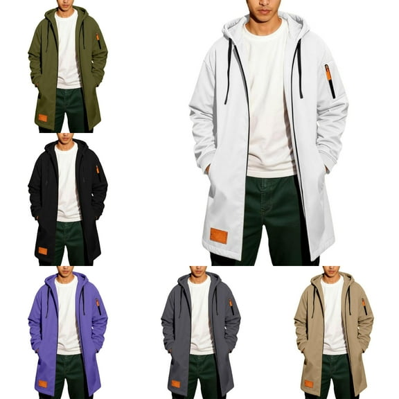 Viluyesy Mens Sweatshirts Full Zipper Jackets with Drawstring Long Sleeve Coats Hoodies Side Pockets Fall and Winter Clothes for Men White Size M