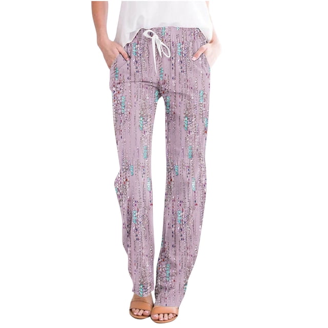 Mefallenssiah Mode Femmes Pantalon Décontracté Imprimé Floral Élastique Ample Jambe Large Droite