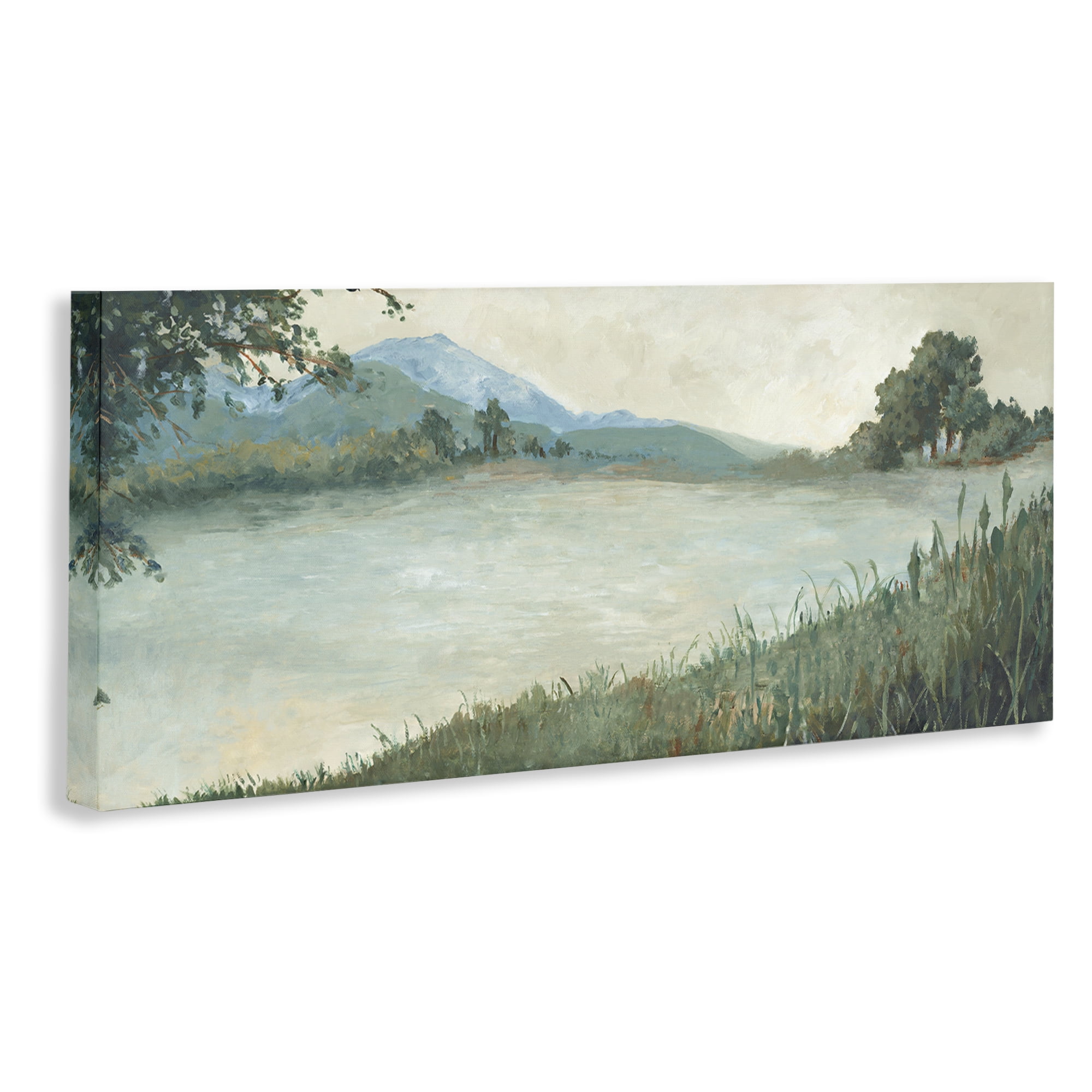 Stupell Industries Grasses by Scenic Lake Landscape & Nature Painting Wrapped Canvas Art Print Wall Art, 48 x 20