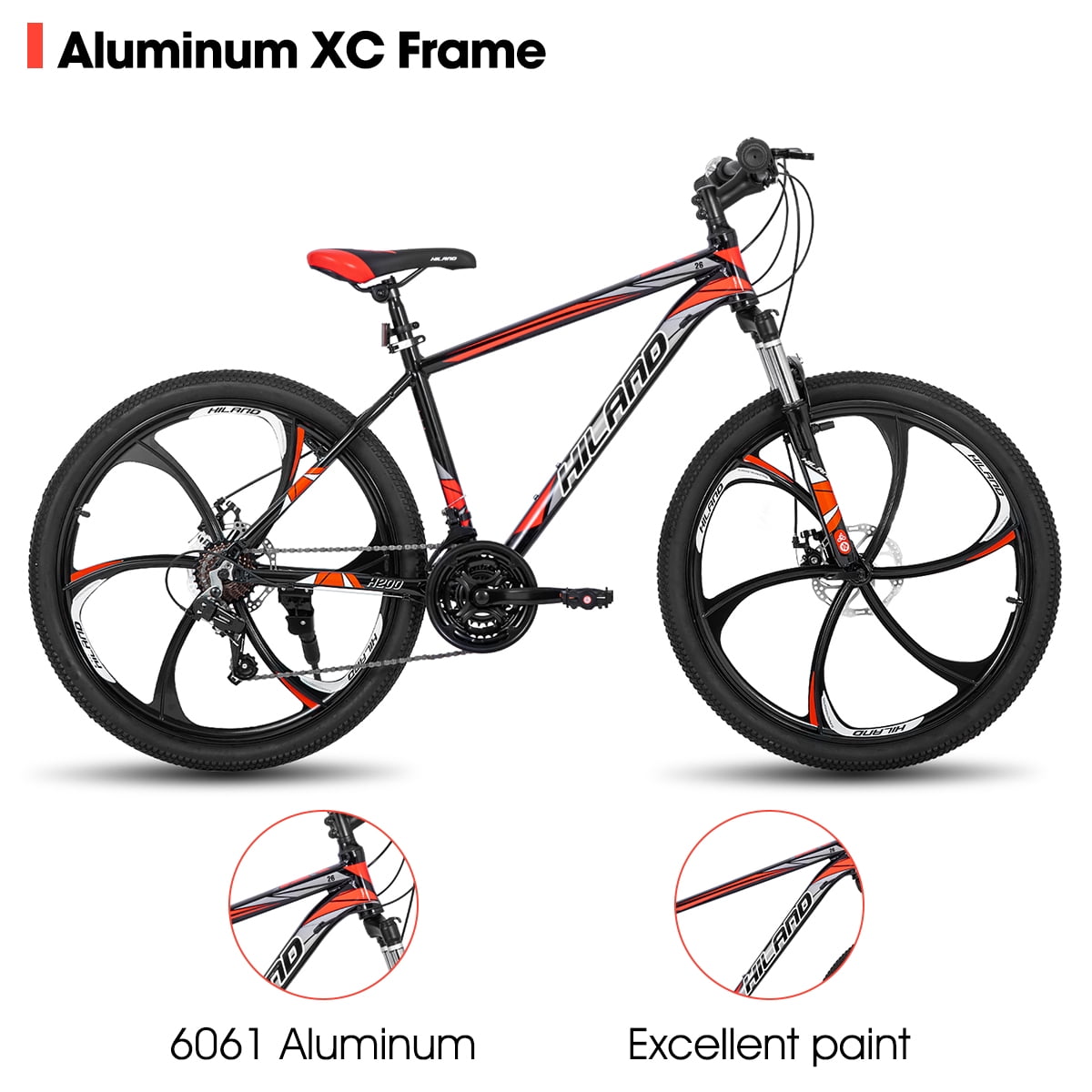 Hiland Mountain Bike, 6-Spokes,Shimano 21 Speeds Drivetrain,Aluminum Frame 26 inch Wheels, Men's MTB Bicycle, Black