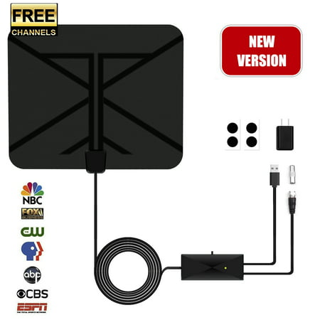 [2019 Latest]TV Antenna, HDTV Indoor Digital Amplified Antenna 60 Miles Range with Switch Amplifier Signal Booster for Free Local Channels 4K HD 1080P VHF UHF All TV's - 16.5ft Coaxial