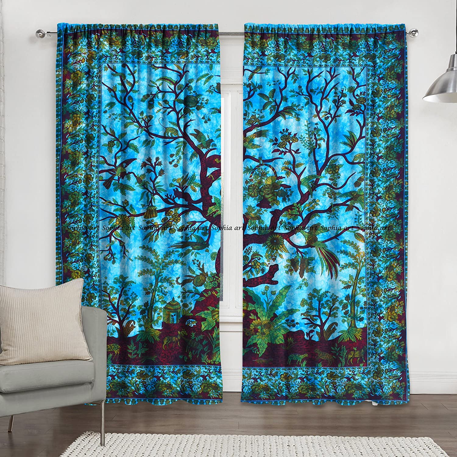 Peacock Mandala Tapestry Cotton Window Door Curtains Decorative Room Divider Art 