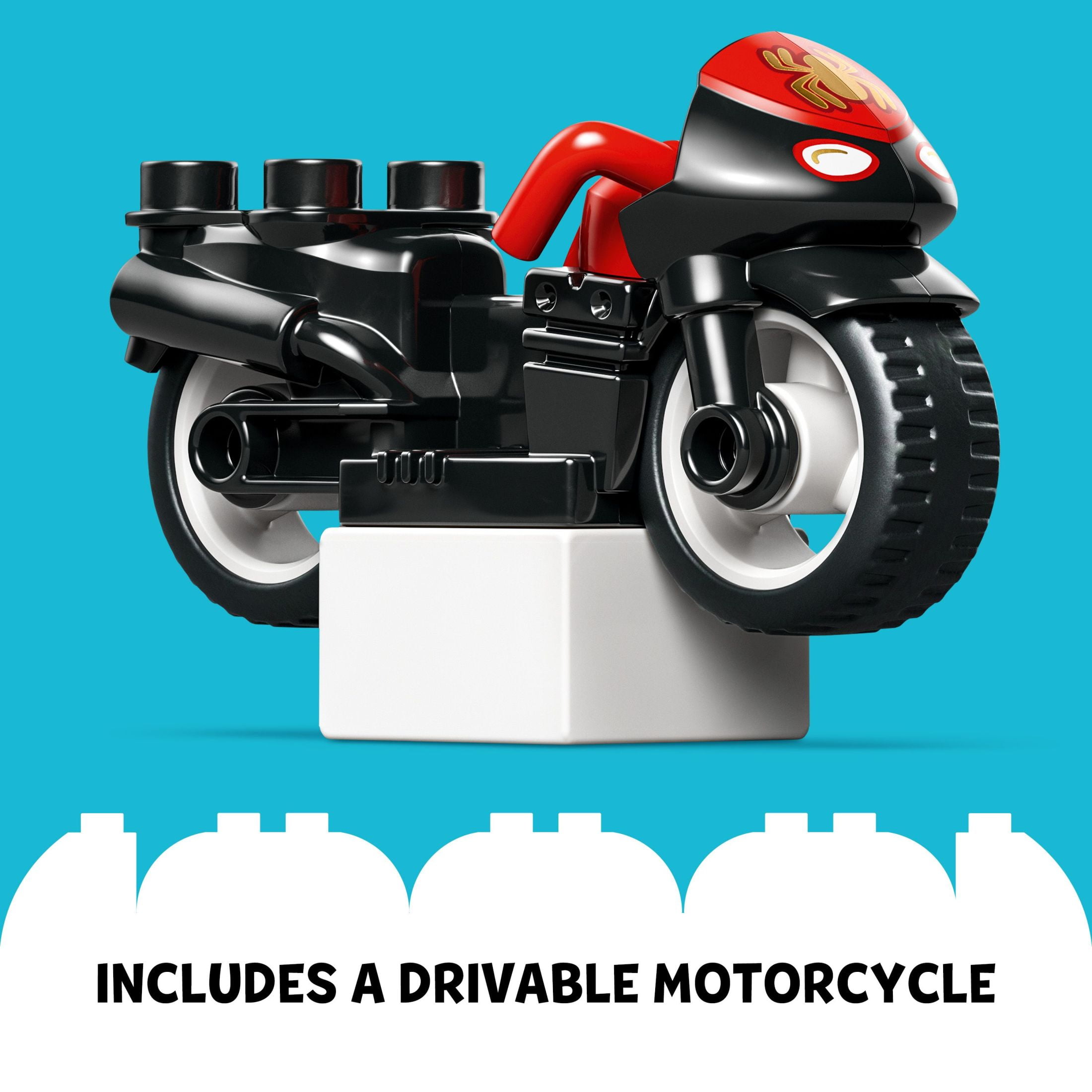 LEGO DUPLO Marvel Spin’s Motorcycle Adventure, Spidey Fantasy Playset, Motorcycle Toy with Wheels, 10424
