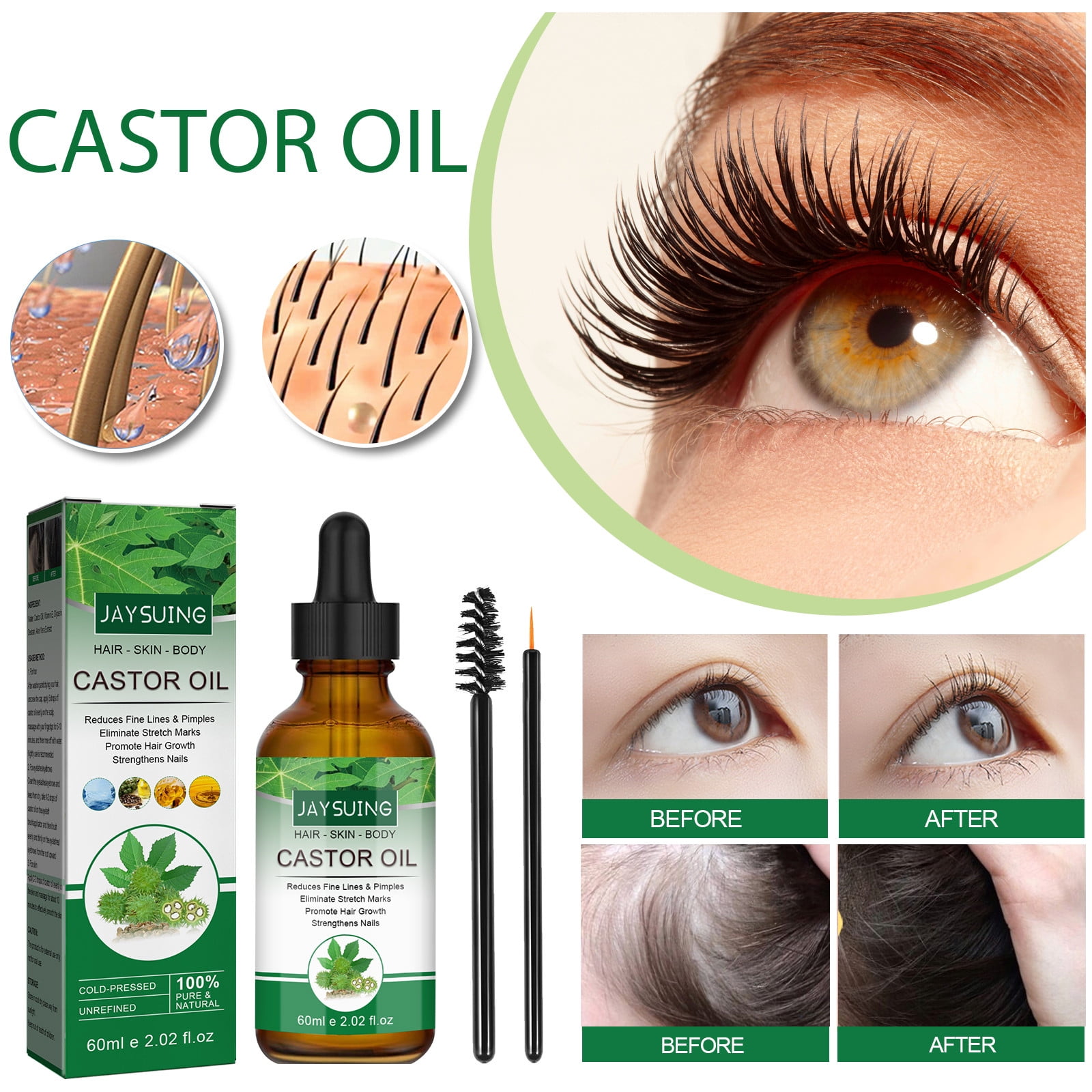 YiFudd Eyelashes Growth Essential Oil Eyebrow Hair Growth Liquid Organic Castor Oil Eyelash