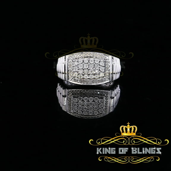 King of Bling's 0.25ct Real Diamond 925 Sterling White Silver With Fashion Men's Ring Size 10