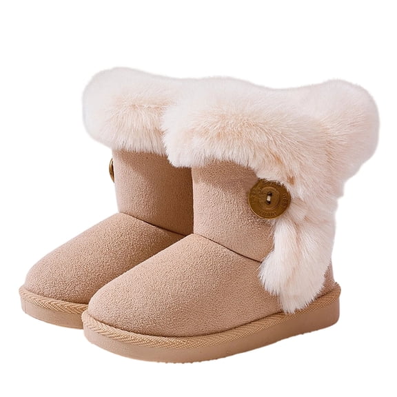 Bnwani Girl's Boots, Comfortable Winter Daily Warm Snow Boots for Toddler Little Kid Girls Beige Size 21