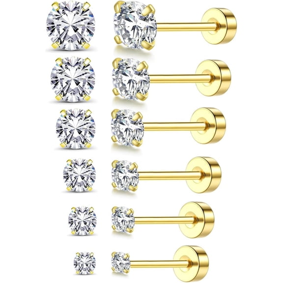 DESIGNICE 8MM Extra Long Post Earrings for Thick Earlobes,20G Hypoallergenic Flat Back Earrings for Women Men Stainless Steel Stud Earrings CZ Studs Surgical Steel Cartilage Earrings