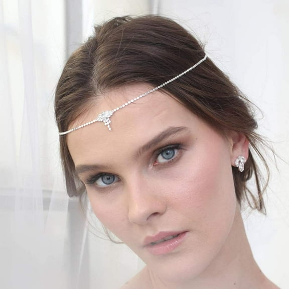 Wedding Head Chain Crystal Headpiece for Women and Girls Princess Forehead Rhinestones Tassel Chain Hair Jewelry (Silver)