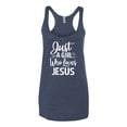 thumbnail image 2 of Wild Bobby Just A Girl Who Loves Jesus Inspirational/Christian Women Tri-Blend Racerback Tank Top, Vintage Navy, Small, 2 of 5