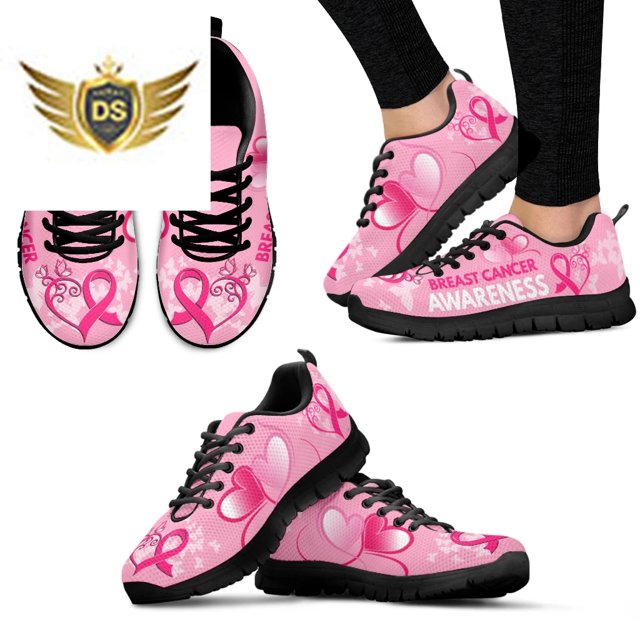Zapatillas de tenis ligeras con cordones y antideslizantes para mujer, con estampado de lazo floral rosa y concienciación sobre el cáncer de mama, moda
