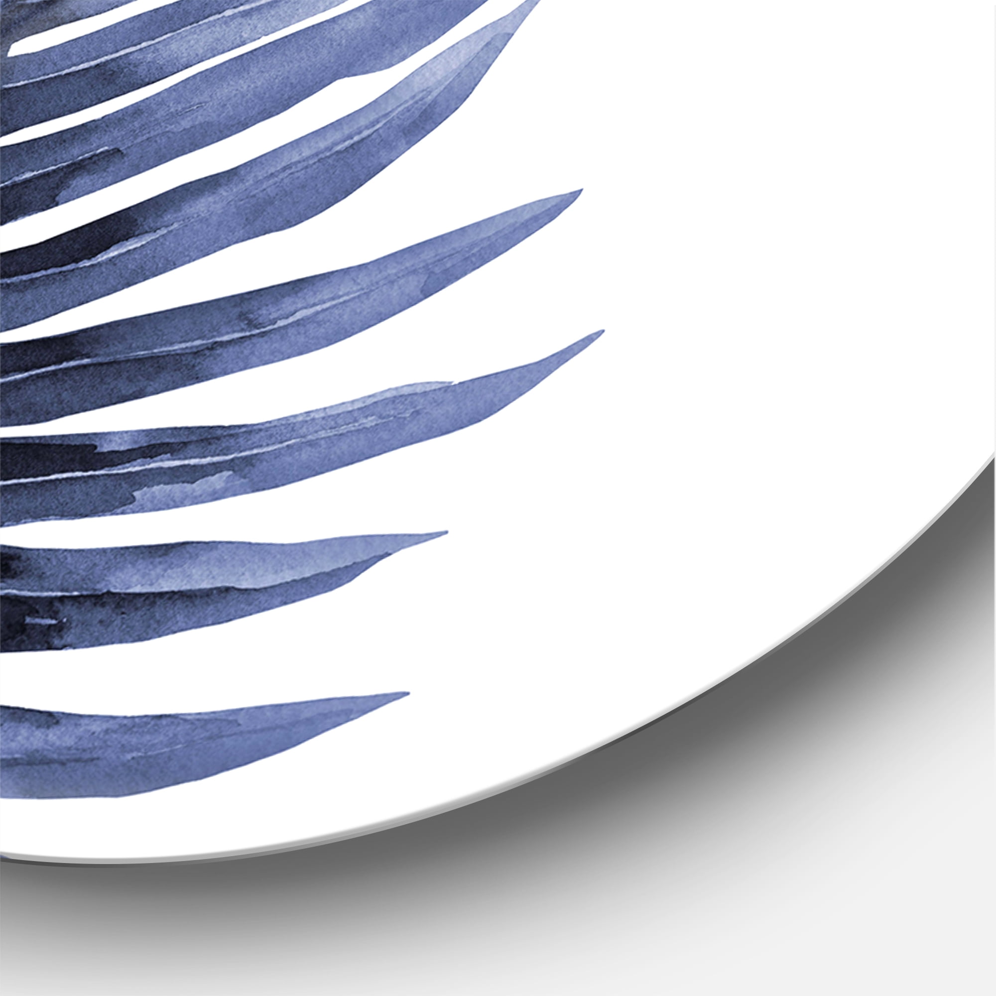 Designart 'Tropical Blue Watercolour Leaves On White' Bohemian & Eclectic Circle Metal Wall Art 29x29 - Disc of 29
