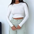thumbnail image 4 of Camiseta Ombligo expuesto Top de manga larga Casual Mujer Traje diario con cuello redondo (Blanco XL) Cgtredaw Blanco T XL para Mujer, 4 of 6