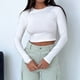 thumbnail image 4 of Camiseta Top de manga larga expuesto al ombligo Traje diario informal con cuello redondo para mujer (Blanco S) Ygjytge Blanco T S para Mujer, 4 of 6