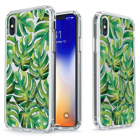 - iPhone X Case - True Color Clear-Shield Tropical Monstera Leaves Printed on Clear Back - Soft and Hard Thin Shock Absorbing Dustproof Full Protection Bumper Cover