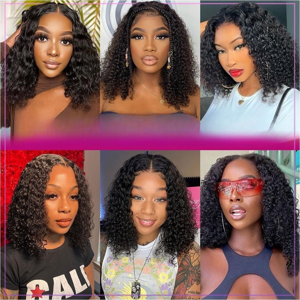 Curly Bob Wig Synthetic Wig Deep Wave 13x6 HD Lace Front Wigs For Black Women Hair Pre Plucked Wear And Go Glueless Short Wet And Wavy Chocolate Brown 12 Inch