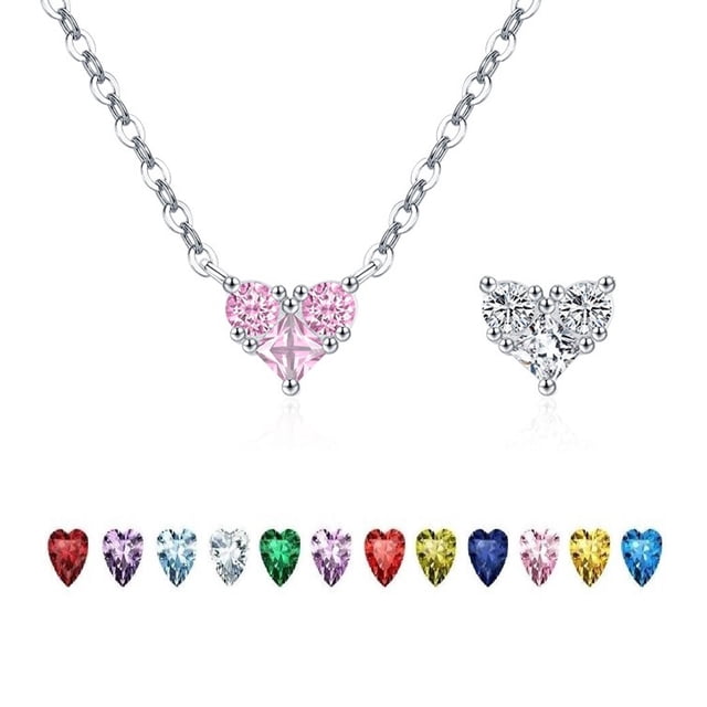 Heshpaws 925 collar en forma de corazón de plata esterlina, collar colgante de plata esterlina de Zirconia 5a de doble cara, regalo de Navidad para el aniversario de la mujer, con caja de regalo
