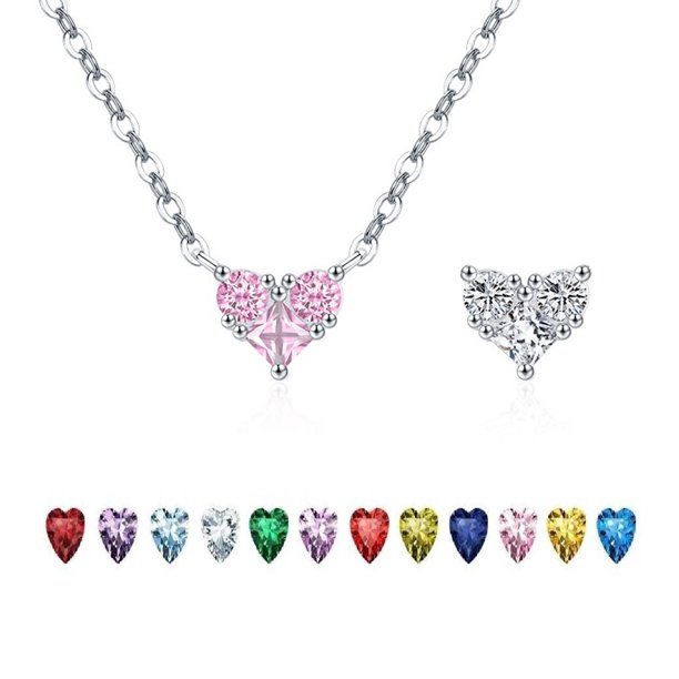 Heshpaws 925 collar en forma de corazón de plata esterlina, collar colgante de plata esterlina de Zirconia 5a de doble cara, regalo de Navidad para el aniversario de la mujer, con caja de regalo