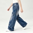 thumbnail image 5 of WAVSUF Girls Jeans Elastic Waist Wide Leg with Pockets Fall Casual Daily Pants Blue 7-8, 5 of 6