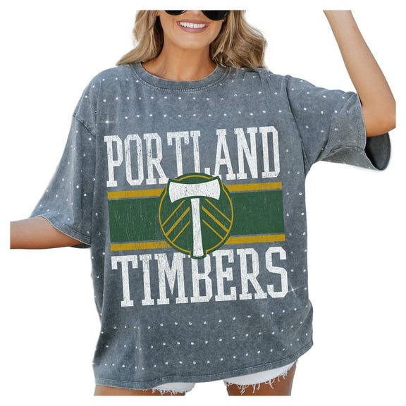 Women's-Gameday Couture  Gray Portland Timbers Oversized Mini Rhinestone Classic T-Shirt