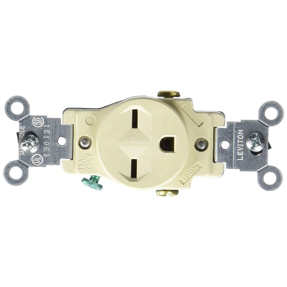 Leviton 5029-I Single Receptacle Outlet Commercial Grade 6-15R 15A 250V Side Wired - Ivory