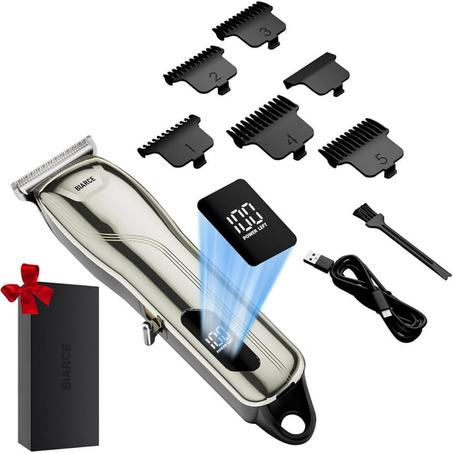 BIRACE Hair Clippers Beard Trimmer for Men Replaceable Hair Trimmer with 5 Limit Combs, Men Personal Groomer for Groin Ball Pubic Hair Trimming, USB Charging, LED Screen Power Display