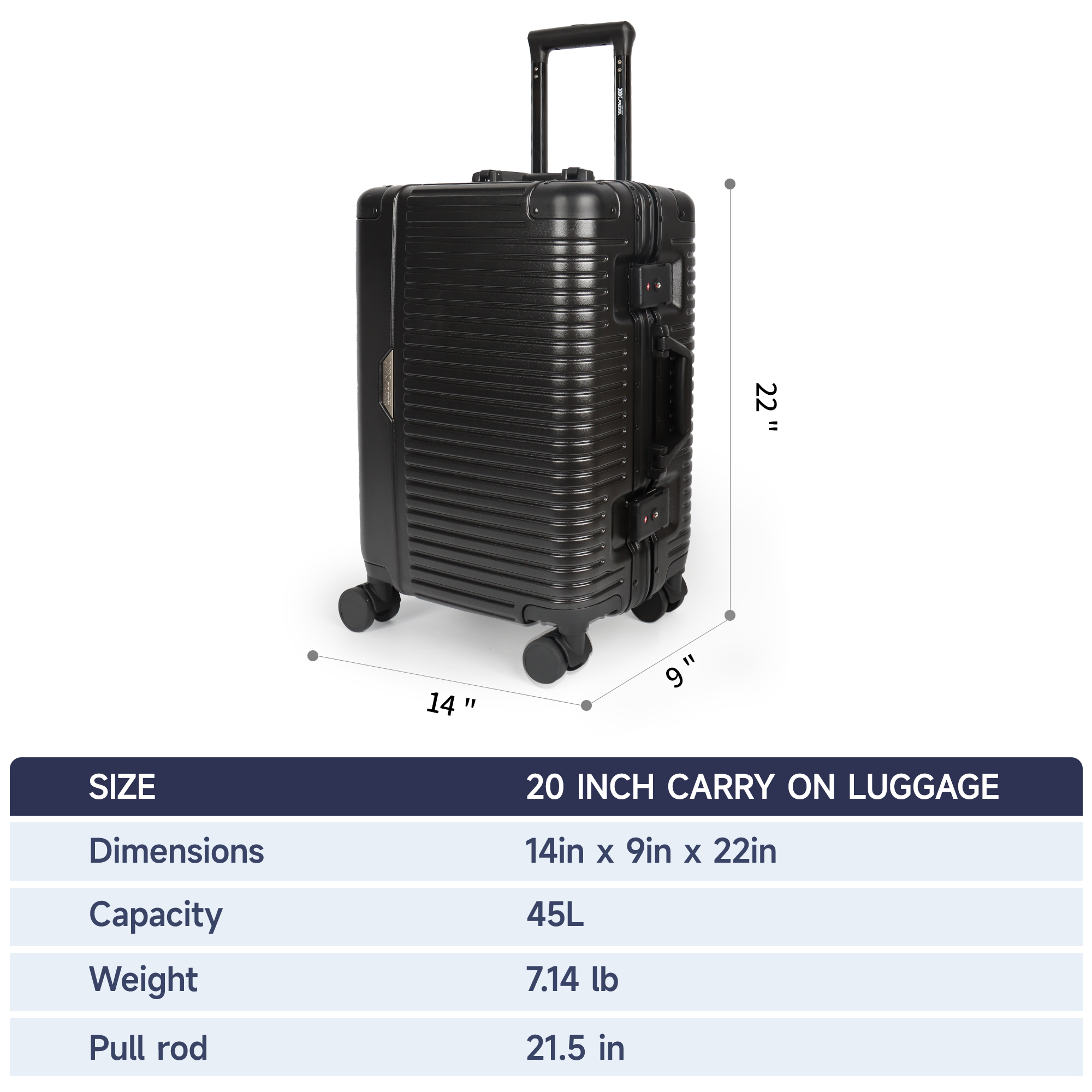 New York Xpress 20" Zipperless Carry-on Luggage Hardside Suitcase with Double TSA Lock & Aluminum Frame, Black - AL1377