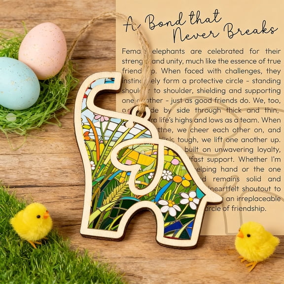 DAMAI Friendship Elephant Ornament with Story Card – Elegant Wooden Decor for Women, for Best Friends Sisters,Symbolizing Lasting Bonds & Unity