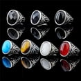 thumbnail image 4 of PAURO Men's Oval Gemstone Ring with Coconut Tree Leaf Carved Rings Classic Vintage Gothic Jewelry Black Stone Size 9, 4 of 5