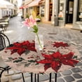 thumbnail image 6 of Christmas Poinsettia Round Tablecloth for 45-54 Inch Tables,Fitted Table Cover with Elastic Edge,Winter Xmas Red Floral Botanical Wooden Waterproof Outdoor Table Cloth Protector for Patio Dinner, 6 of 9