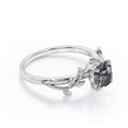 thumbnail image 4 of JeenMata Anillo de Compromiso de Inspiración Natural con Solitario de 4 Puntas de Cuarzo Rutilado Negro de Talla Cojín de 1 TCW en Baño de Oro Blanco de 18 K sobre Plata, 4 of 5