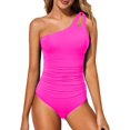 thumbnail image 1 of SURJDE One Shoulder One Piece Swimsuit for Women Tummy Control Bathing Suits Modest Full Coverage Keyhole Swimwear, 1 of 6