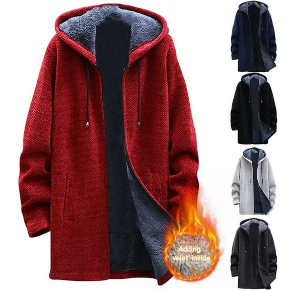 YHAJDS Men's Winter Casual Coat,Men Long Trench Coat Men Coats And Jackets Men's Long Sleeve Solid Color Hooded Mid Length Trench Coat Jacket