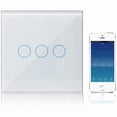 thumbnail image 1 of Smart Light Switch 3 Gang 1 Way Alexa/Google Assistant Compatible, WiFi Touch Switch White Glass Panel with Timer Function, Tuya/Smart Life App Control, 1 of 5