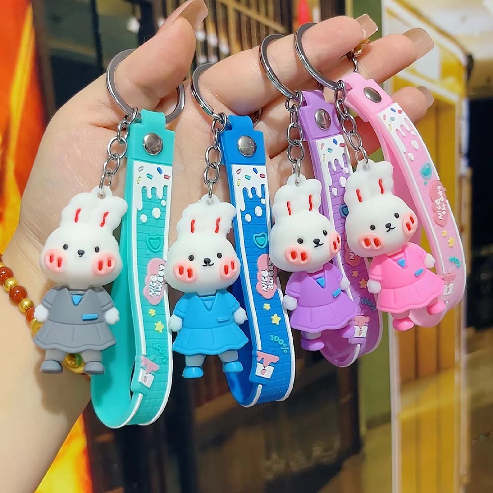 Cartoon Stitching Colorful Cool Paly Rabbit Keychain For Keys Men Women  Backpack Pendant Car Key Chain Exquisite Couple Pendant