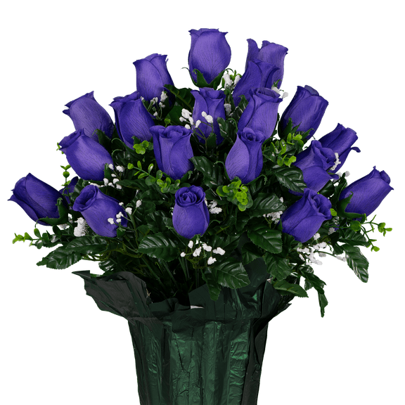 Sympathy Silks Artificial Flowers Indoor and Outdoor Purple Rose Buds Pot 18" Tall