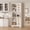 Antique White, variant on Mid Century Modern Kitchen Pantry Cabinet, Storage Cabinet with Microwave Shelf, Wooden Freestand Cupboard with Carved Flower Door & Crystal Handle, for Dining Room