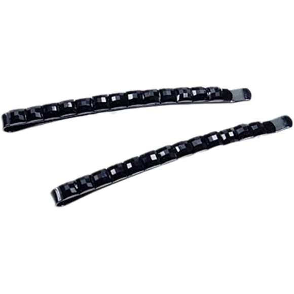 2 pasadores de diamantes de imitación negros con diamantes de cristal, horquillas brillantes para el pelo, decoración brillante para el pelo para mujeres, flequillo de metal, horquillas para el pelo