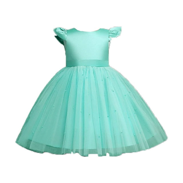 Landzoo One Robe de Performance pour Fillettes Robe de Fête Jupe en Maille avec Nœud Robe de Princesse Robes de Demoiselle d'Honneur Douce Mignonne Décontractée Robe pour Enfants