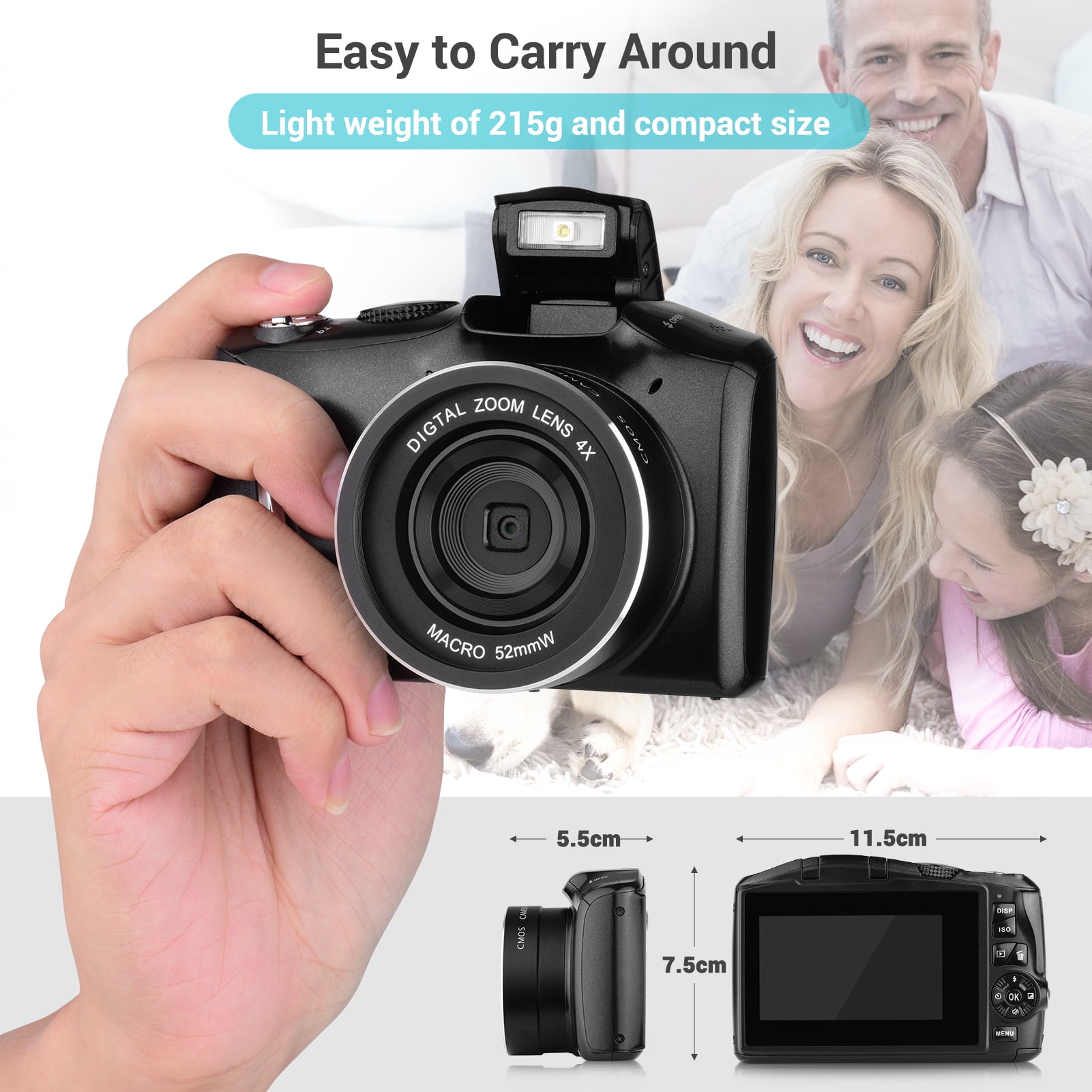 Mixfeer Multifunctional Digital 4K 16x 48MP Video Camcorder with 2 Batteries, Black