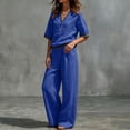 thumbnail image 5 of Cagogo Women Plus Size 2 Piece Set V Neck Short Sleeve Top Wide Leg Pants Casual Summer Boho Vacation Outfits Loose Matching Lounge Sets Tracksuits Travel Cruise Clothes, Blue 3XL, 5 of 7